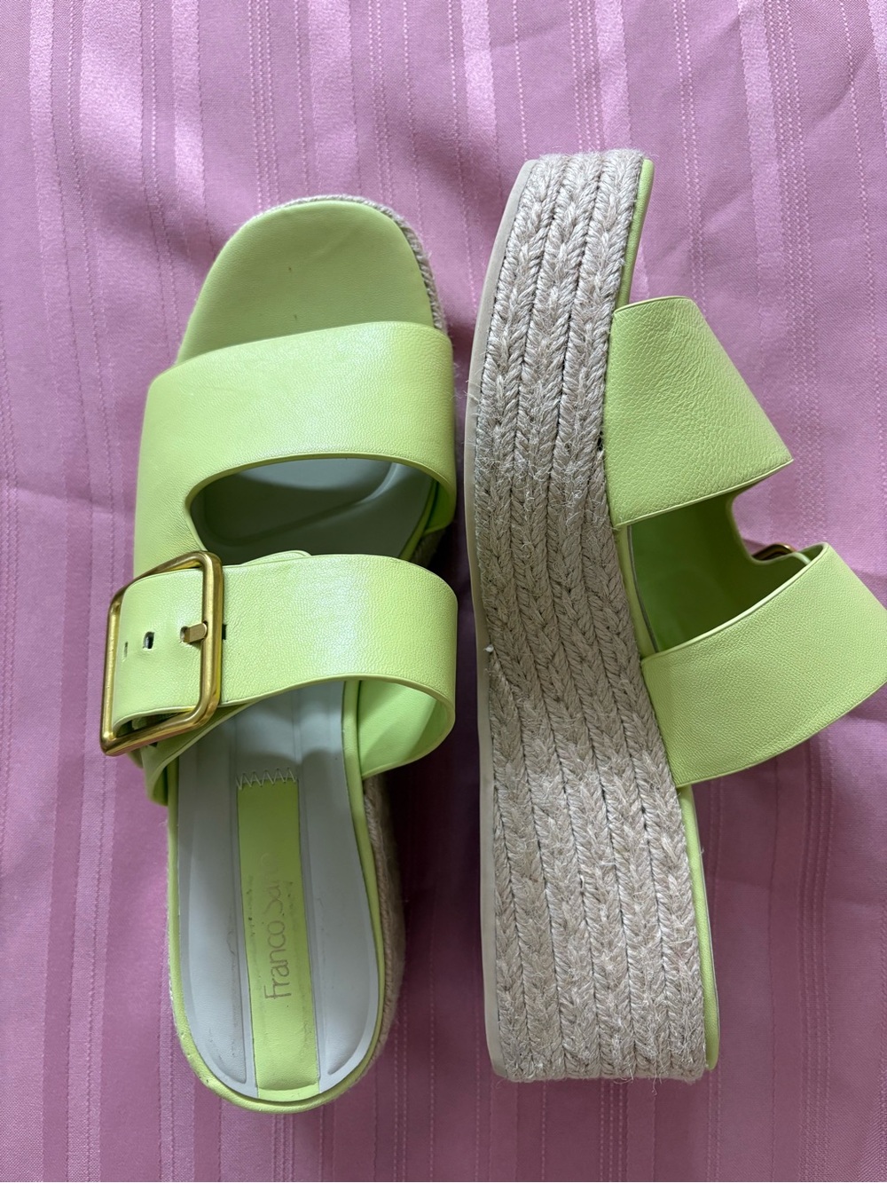 Franco Sarto Taziana Lime Green Leather Espadrille Platform Slide Sandals US 8.5 - Picture 7 of 9